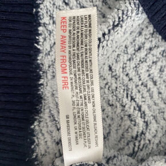 Anthropologie Saturday Sunday Fuzzy Pullover XXS Navy Blue White Chevron - Picture 8 of 15